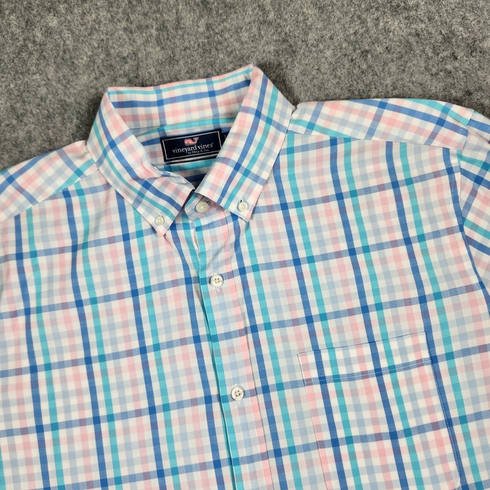 Vineyard Vines Shirt Mens Large Classic Fit Murray Plaid Pink Blue Button Down